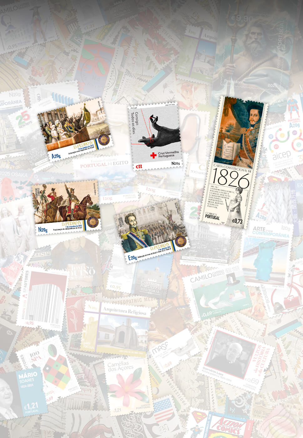 diversos selos e emissões lançados pelos CTT