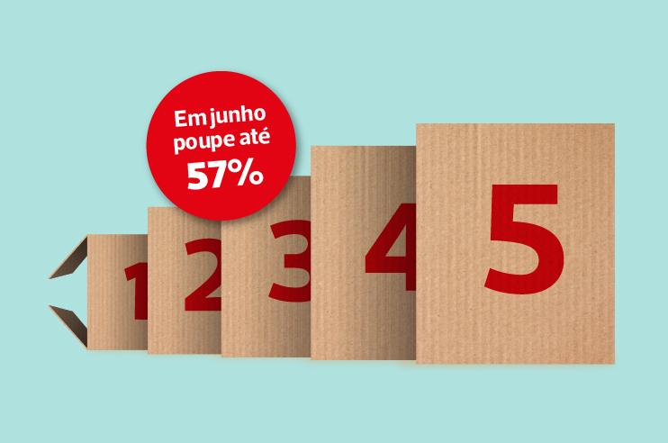 5 embalagens que representam os 5 envios do Pack Expresso.
